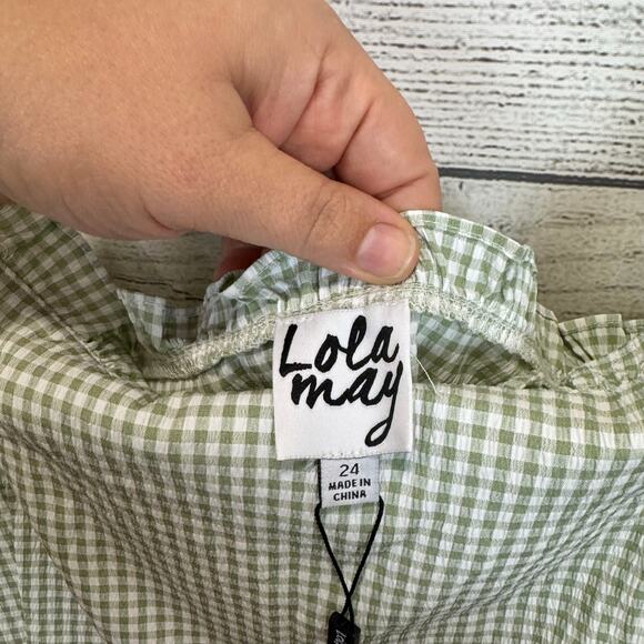 Lola May Plus Size Sage & White Gingham Sleeveless Mini Dress Size 24 - Picture 4 of 9